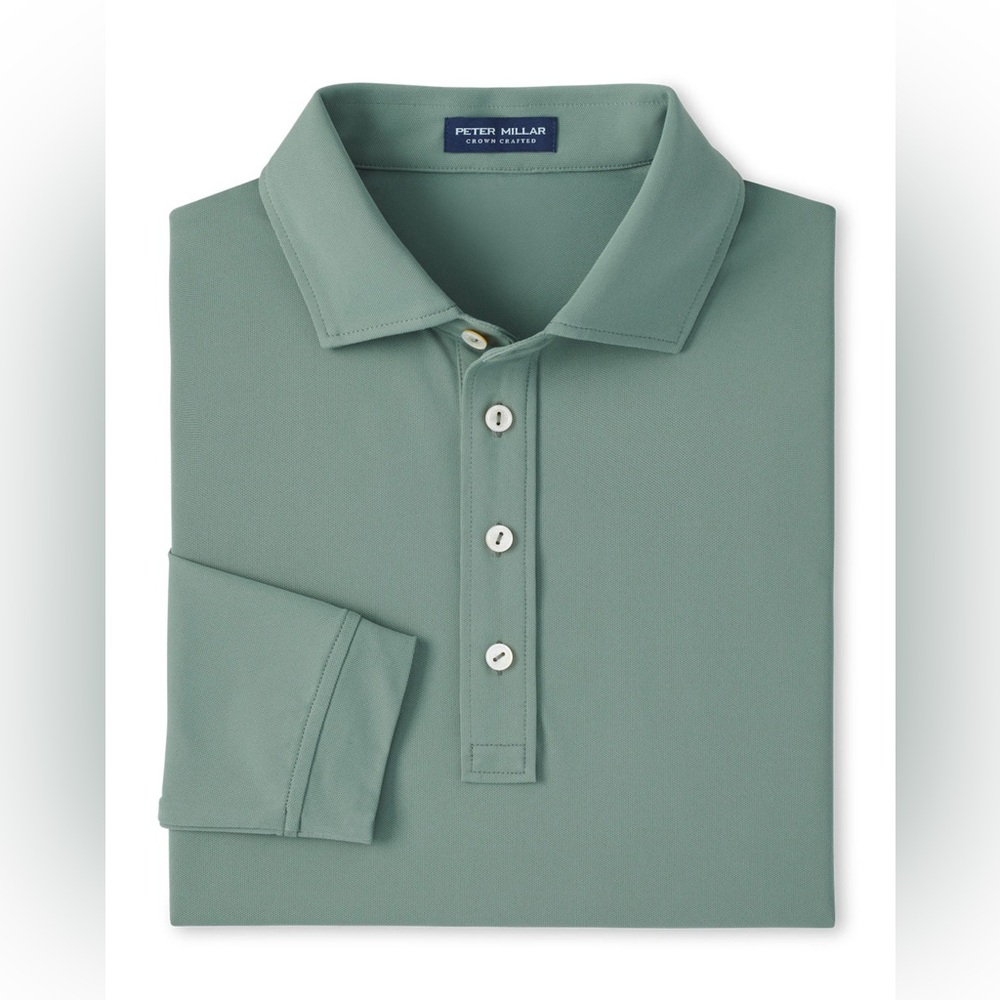 Peter Millar Eucalyptus Green Soul Long Sleeve Performance Mesh Polo Golf